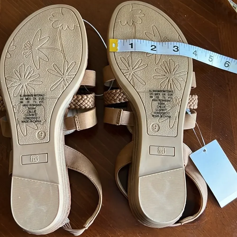 Route 66 Woman Size 9M Light Brown Faux Leather Sandals NWT Summer Slingback